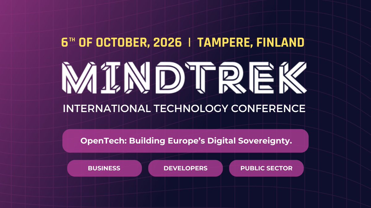 cossfi's tweet photo. Vuoden 2026 @MindTrek_ -konferenssi tuo esiin avoimen teknologian roolin Euroopan digitaalisessa tulevaisuudessa. 

Lue lisää: https://t.co/HUe24RC17w

#COSSfi #AvoinLähdekoodi #OpenSource #Digisuvereniteetti #DigitalSovereignty #Mindtrek26 #Mindtrek https://t.co/AHbuTxoDCU