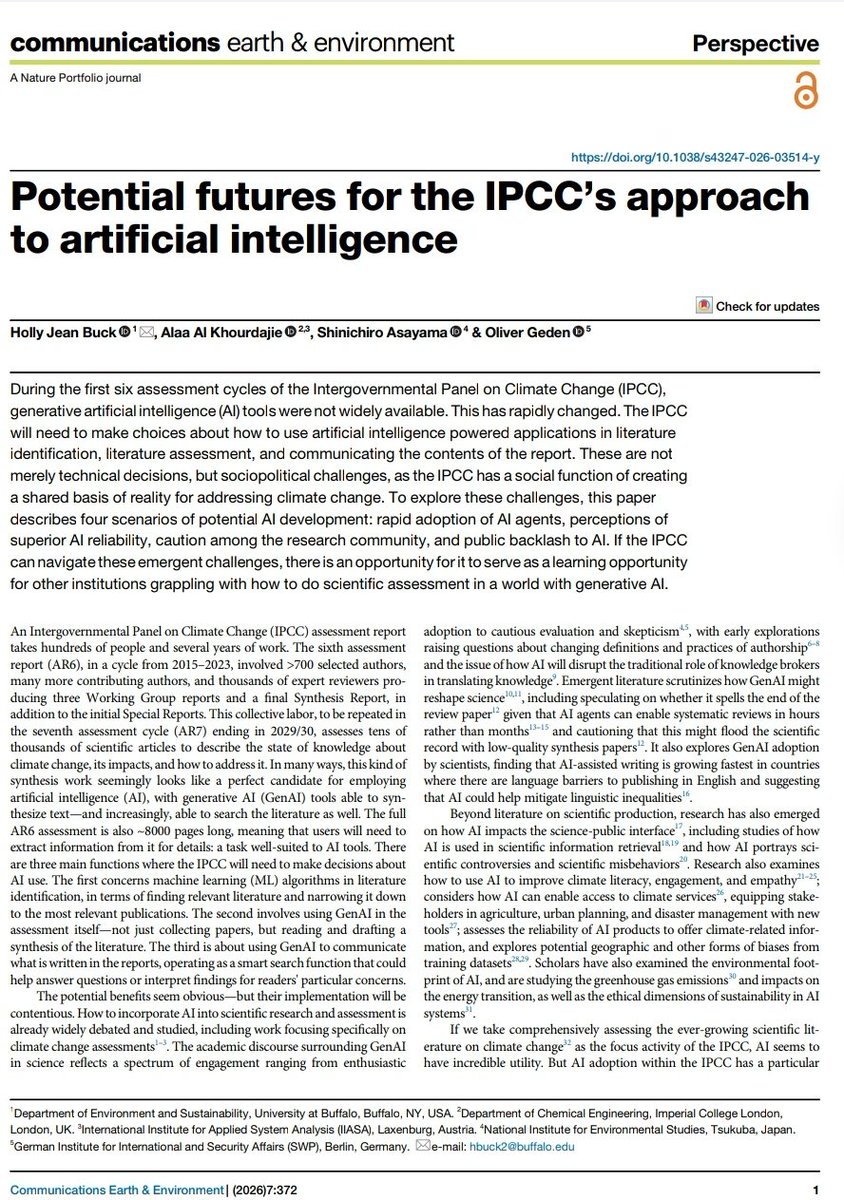 tek_nikel54's tweet image. ᴛᴇᴋ🤖ɴɪᴋᴇʟ54👾🤖28🤖
H.J.Buck etal #May2026

'#Potential #futures 4 #IPCC’s #approach 2 #artificialintelligence.
#Intergovernmental #Panel on #ClimateChange👾 n #generative #artificialintelligence🤖

#Fullpdf⬇️#tek_nikel54🤖
doi.org/10.1038/s43247…
nature.com/articles/s4324…