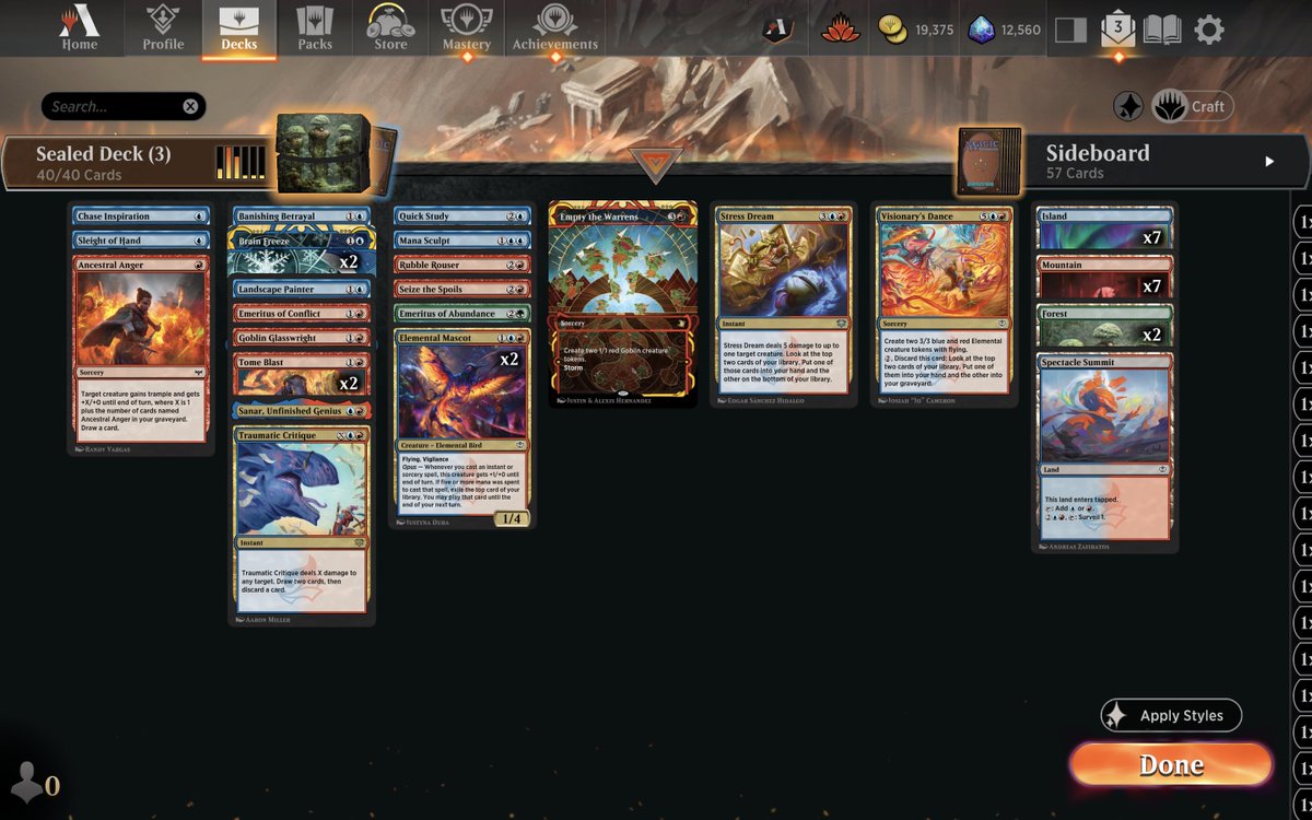 TradingPoster's tweet photo. Bonus: The 2x Brain Freeze 1x Empty the Warrens storm deck that I had high hopes for but only got to 4 wins, and and a turn 6 kill with it. https://t.co/IIqWS6GXcc
