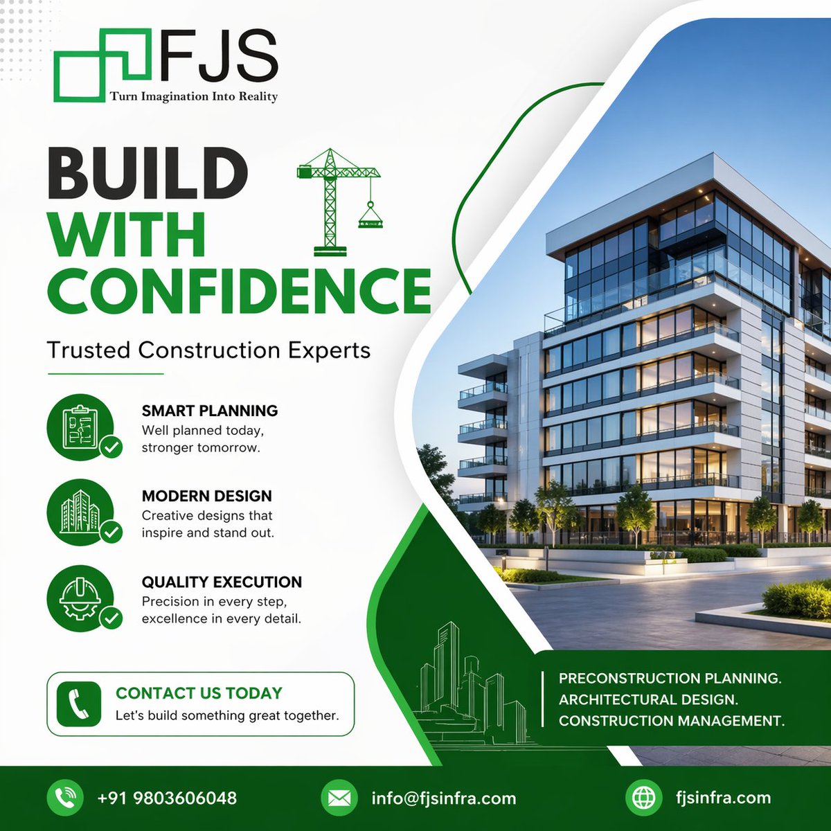 fjsinfra's tweet photo. 🔨 Build With Confidence 🏗️

Turn your vision into reality with FJS Infra — your trusted construction partner 💚

📞 Call Now: +91 9803606048
📧 Email: info@fjsinfra.com

🌐 Website: https://t.co/OfNDYGVG3R

#FJSInfra #ConstructionCompany #BuildWithConfidence #Architectural https://t.co/sQ0ARoOCV7