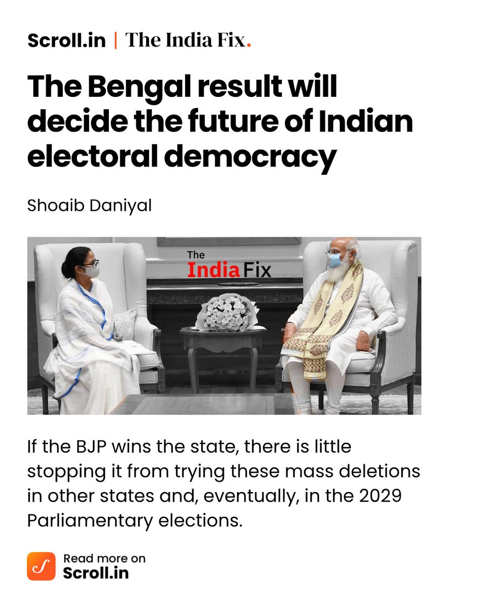If the Modi government-appointed Election Commission can simply, without any explanation, delete millions of Opposition voters, what do elections mean in India going forward?

scroll.in/article/109233…

<a href="/ShoaibDaniyal/">shoaib daniyal</a> ✍️