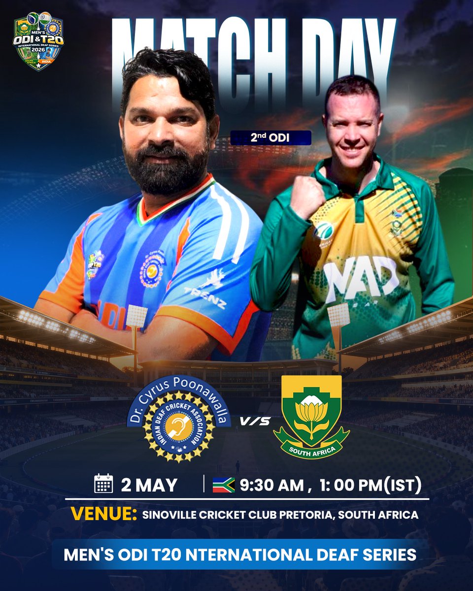 official_idca's tweet image. 4️⃣ Match Day Poster
It’s Match Day! 🏏🔥
India vs South Africa — get ready for an electrifying clash!
#MatchDay #INDvsSA #CricketFever #GameOn #ODISeries