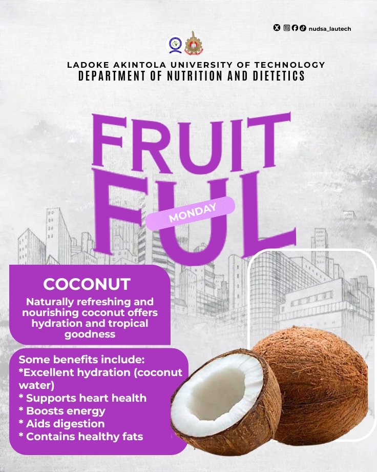 nudsa_lautech's tweet photo. Fruitful Monday 🥥🤎

Fresh coconut, pure, refreshing, and naturally nourishing, offering your body exactly what it needs to start strong.

Wishing you a fruitful and refreshing week ahead. https://t.co/KKfsBSr9Kf