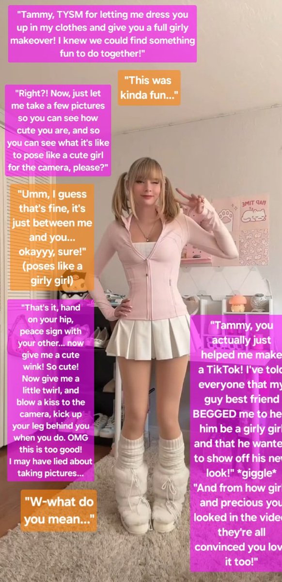 TammyLovisa101's tweet image. #outfit #girly #makeover #fun #photos #cute #girl #pretty #pose #adorable #pink #pigtails #sissy #skirt #makeup #feminized #crossdressing #captions