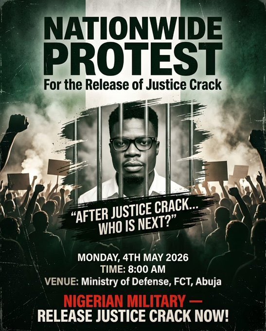 ParallelFacts's tweet photo. Advocacy Groups, Concerned Nigerians Declare #Freejusticecracknow Nationwide Protest, Set To Storm Defence Ministry Over Activist’s Abduction By Military https://t.co/Lgxz6ffnN0 via @ParallelFacts https://t.co/VY5YteHnOZ