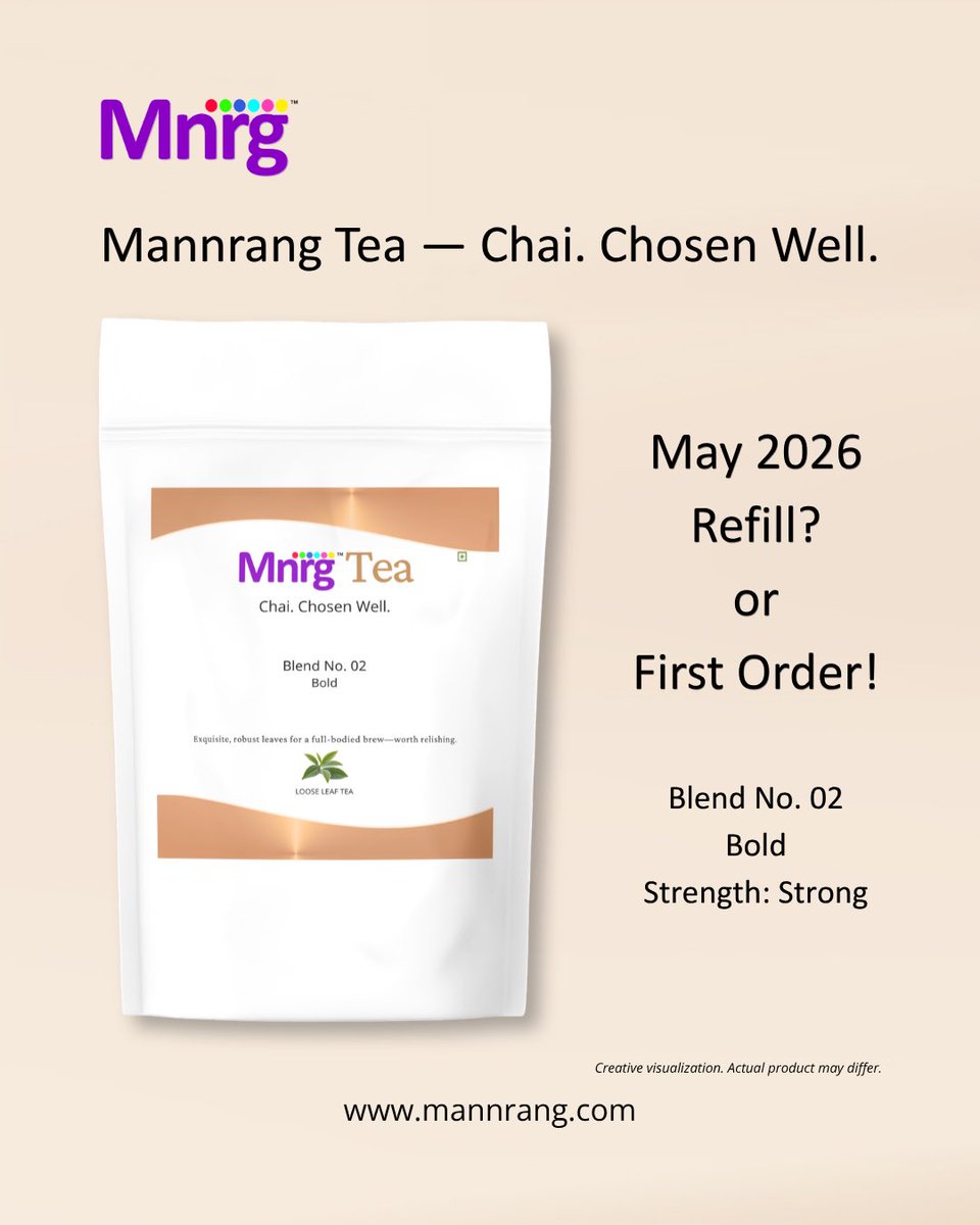 mnrgcps's tweet image. May 2026 - Refill! or First Order? - Mannrang Tea — Chai. Chosen Well. mannrang.com #tea #chai #india