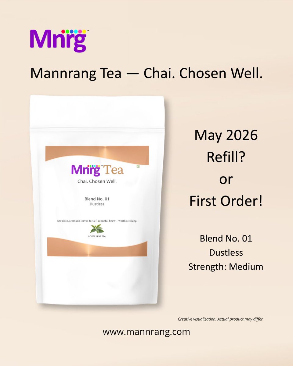 mnrgcps's tweet image. May 2026 - Refill! or First Order? - Mannrang Tea — Chai. Chosen Well. mannrang.com #tea #chai #india