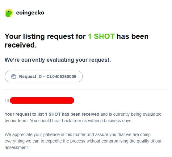the_1shot's tweet photo. $1SHOT listing request officially submitted… now we wait ⏳👀
Next stop: global exposure 🌍🔥 https://t.co/9kcfITcWzg