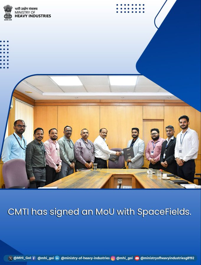 RockstudCap's tweet photo. Our portfolio company #SpaceFields just signed an MoU with hashtag#CMTI (Central Manufacturing Technology Institute) under the Ministry of Heavy Industries — a significant step toward enhancing indigenous technological capabilities in advanced manufacturing. https://t.co/FXZtctDAvI