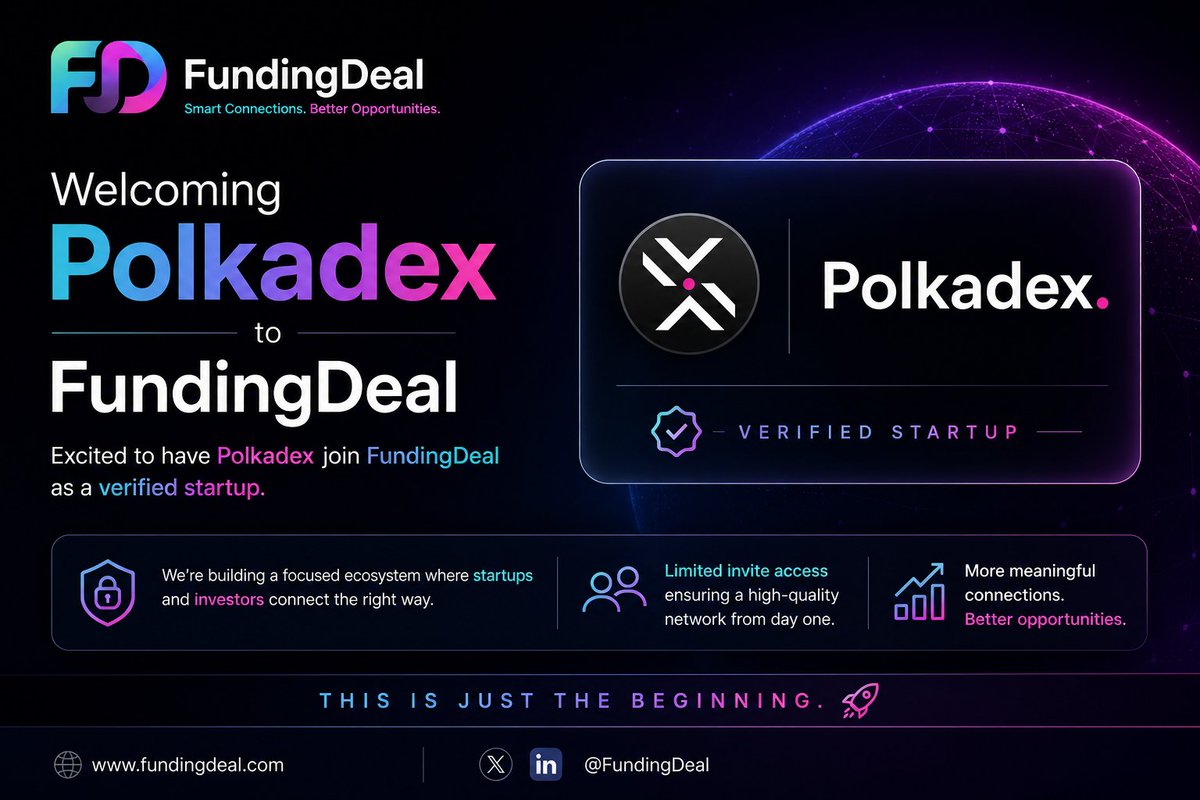 fundingdeal's tweet photo. 🎉 @polkadex is now live on FundingDeal 🚀
Building a high-quality network of startups &amp; investors.
Limited invite access ongoing.
More coming soon 👀
#FundingDeal #Startups #VC https://t.co/dkybEVtYKL
