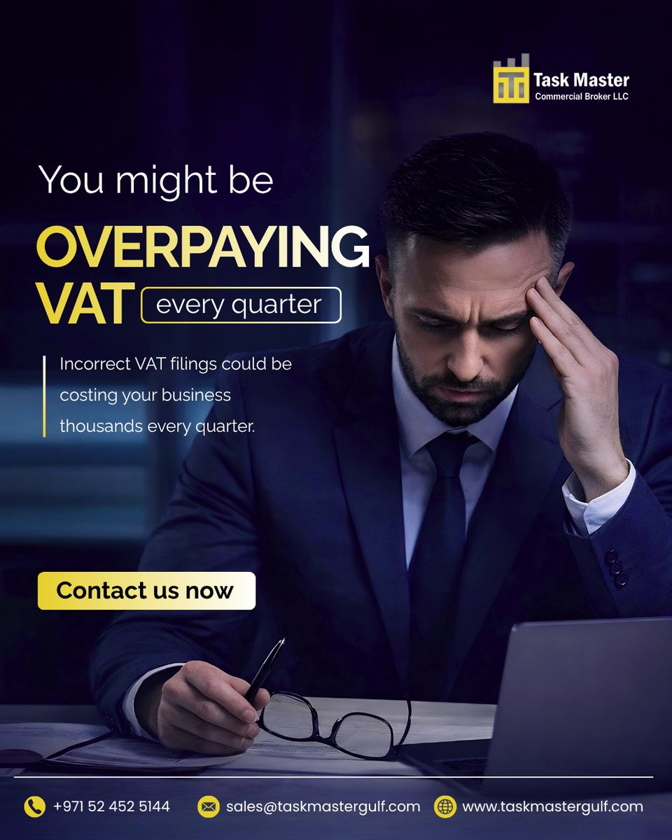 taskmaster_gulf's tweet image. You might be overpaying VAT ⚠️
Filing mistakes can cost thousands every quarter.

📊 Fix it. Stay compliant. Save more.
📩 DM “VAT” for expert review

📞 +971 52 452 5144
🌐 taskmastergulf.com

#vatuae #taxcompliance #uaebusiness