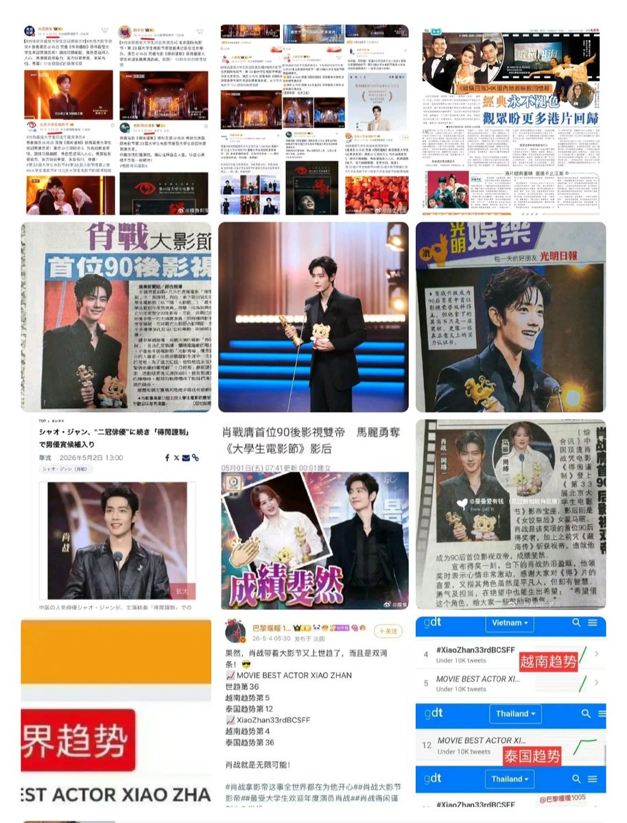 นอกจากสื่อหลักในประเทศทั้ง People's Daily, Xinhua, CCTV, Global Times, Gaungming, China News Beijing TVฯที่พร้อมใจกันรายงานข่าวใรเวลาเดียวกันอย่างเป็นทางการ สื่อในต่างประเทศหลายแห่งทั้งในสิงคโปร์ มาเลเซีย ญี่ปุ่น และสหรัฐอเมริกา ก็ทำข่าวนักแสดงหนุ่มหล่อเซียวจ้านได้รับรางวัล