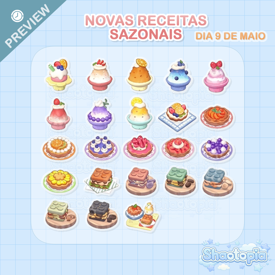 shaotopia's tweet photo. 🆕 Novas receitas sazonais!

Passe novo, comidinhas novas por tempo limitado! 🍨
Estes são os novos pratos que estarão disponíveis durante o evento do novo passe, por 6 semanas! 

🗓️ A partir de 9 de Maio

#Heartopia https://t.co/WGzRmrQqVJ
