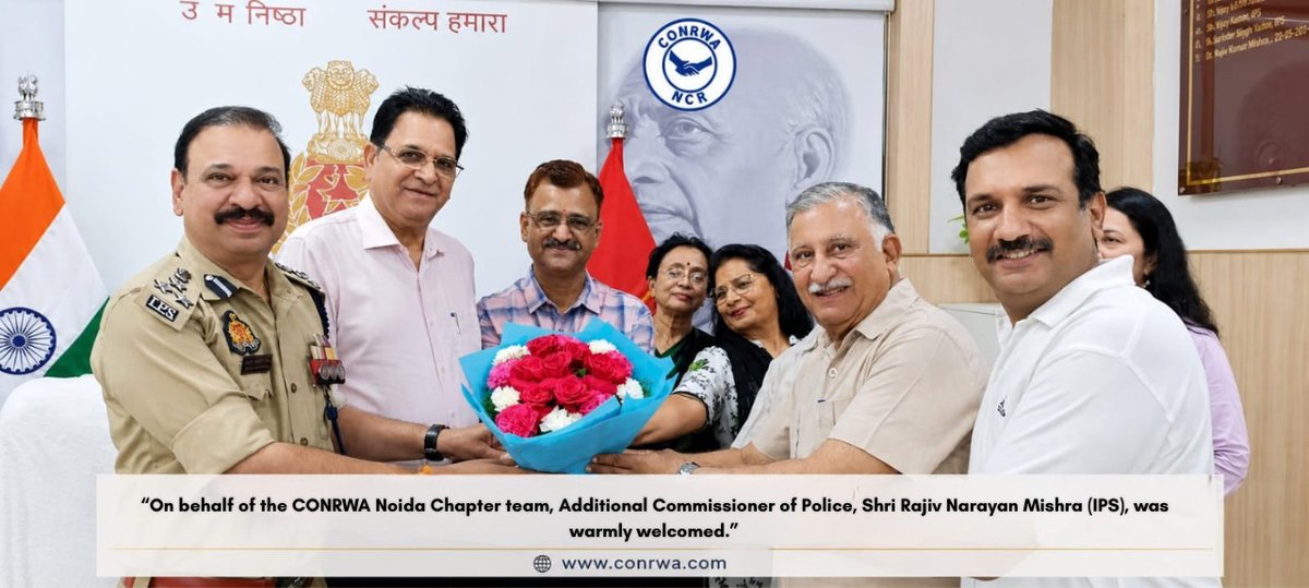 conrwa_official's tweet image. CONRWA Noida Chapter team ne Additional Commissioner of Police, Shri Rajiv Narayan Mishra (IPS) ka garamjoshi se swagat kiya.
Samaj aur suraksha ke beech majboot sahyog ka ek aur kadam. 
#Noida #CONRWA #CommunityEngagement #Police