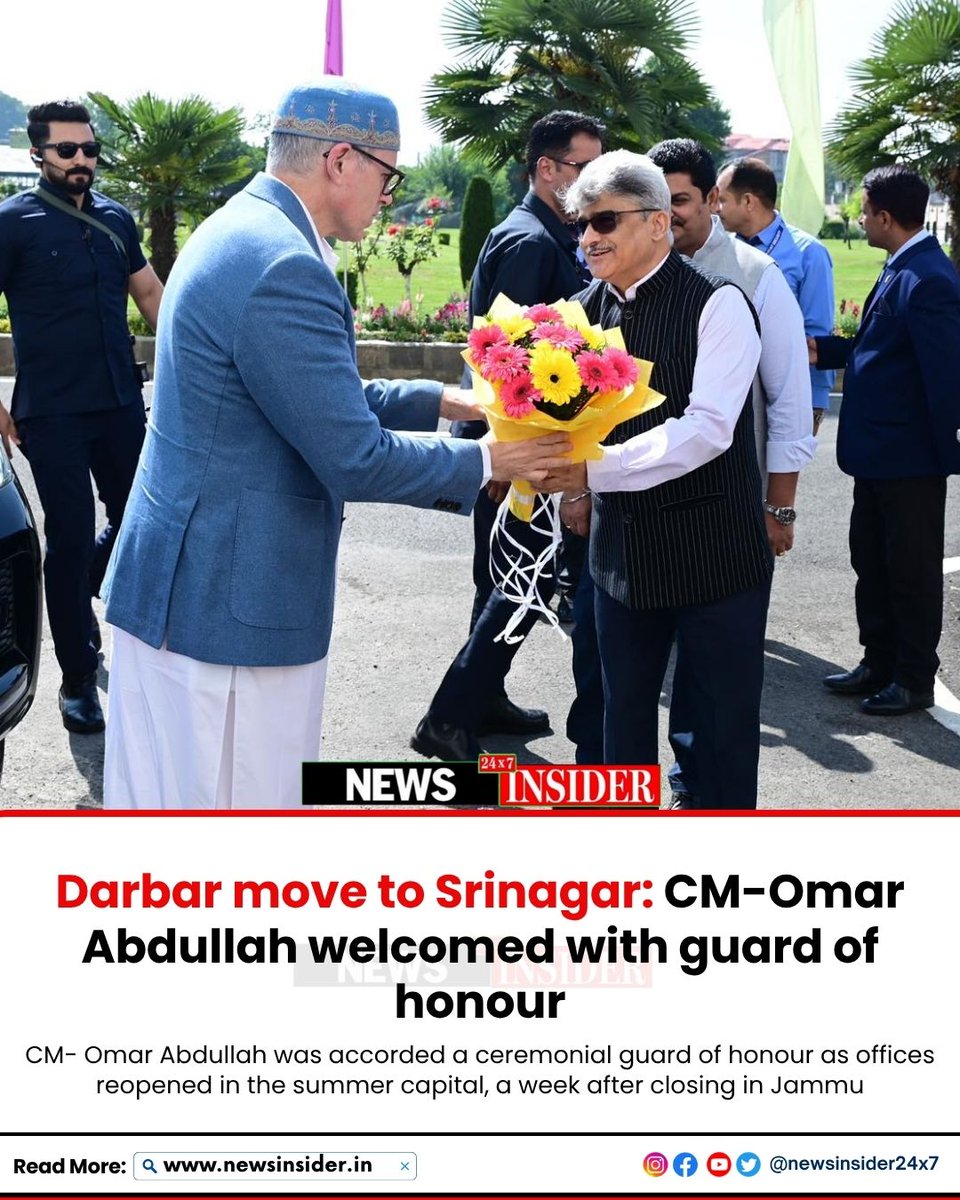 newsinsider24x7's tweet image. 'Darbar Move': Civil Secretariat reopens in Srinagar
Chief Minister Omar Abdullah was accorded a ceremonial guard of honour as offices reopened in the summer capital, a week after closing in Jammu

Read More: Link in Bio

#jammukashmir #OmarAbdullah #DarbarMove #viralpost