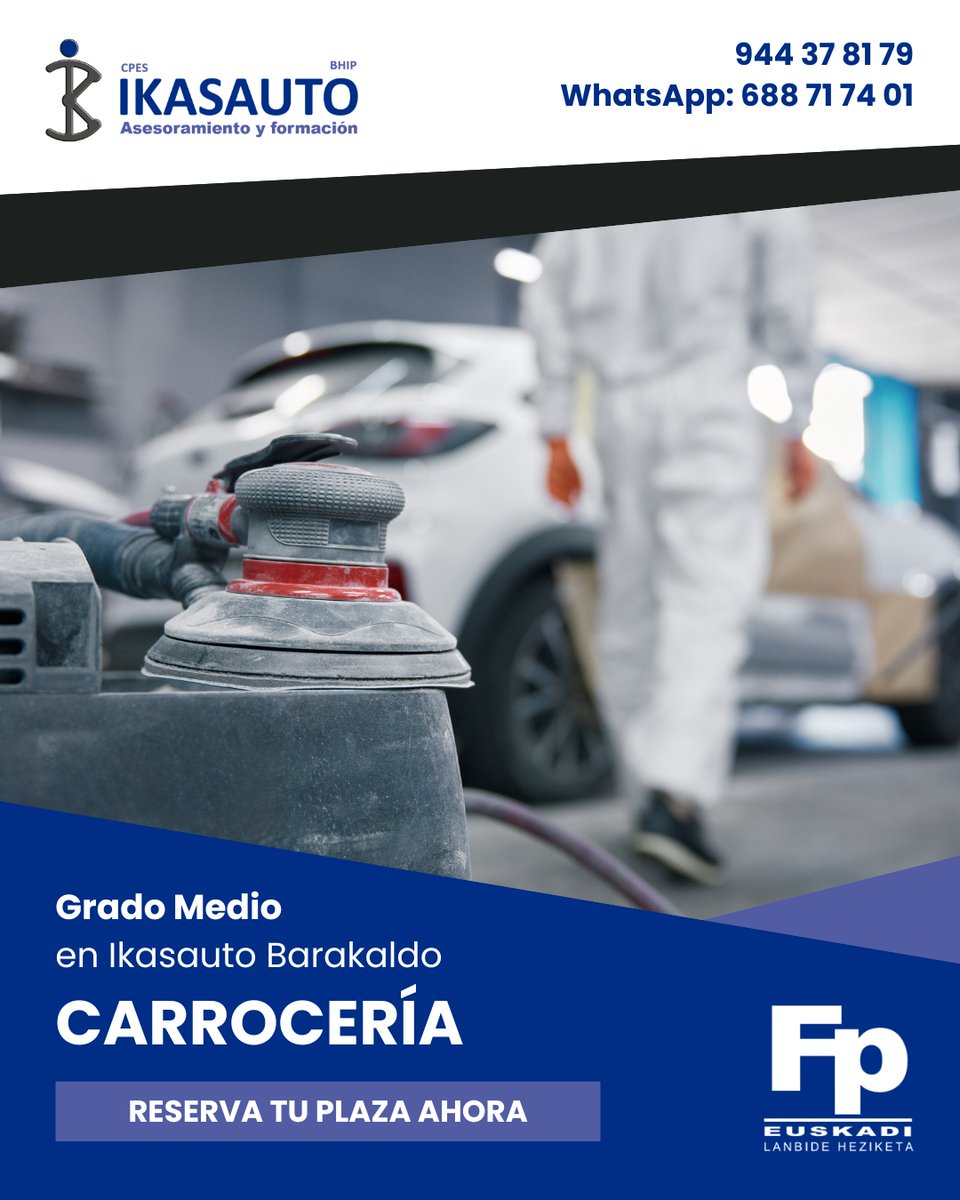 IKASAUTO's tweet photo. ¿Tu futuro está en el motor? 🚗🔧

En Ikasauto Barakaldo tienes 3 formaciones oficiales: Carrocería, Automoción y Peritación de Siniestros.

Plazas limitadas. Infórmate sin compromiso 👇🏼
📞 944 37 81 79
💬 688 71 74 01 https://t.co/O5XRUB7eI6