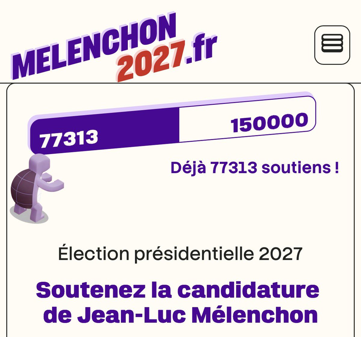 Presque 80 000 soutiens pour la candidature de Jean-Luc Mélenchon !

Rajoutez le votre ⤵️

melenchon2027.fr

#Melenchon2027