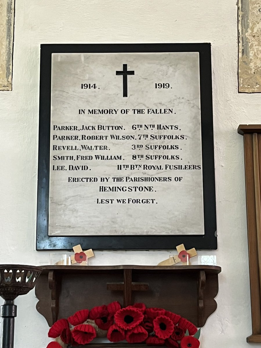 Britwarmemorial's tweet image. Hemingstone war memorial plaque. St. Gregory’s Church, Hemingstone, Suffolk. First World War. #LestWeForget