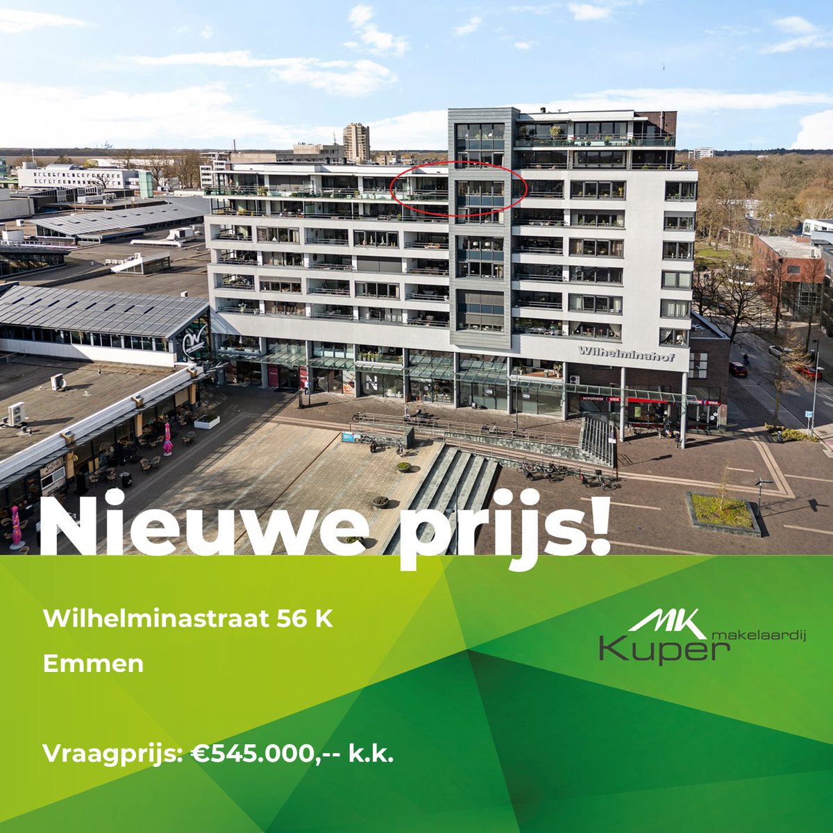 MakelaarKuper's tweet photo. Volgers opgelet ‼️ Dit riante appartement aan de Wilhelminastraat 56 K in Emmen heeft een nieuwe vraagprijs 🤝

Gelegen op de 7de verdieping van het luxe complex 'Wilhelminahof' met alle voorzieningen die het centrum te bieden heeft op loopafstand 👍

https://t.co/Vz6FafgMo0 https://t.co/Oi8QgQUXGj