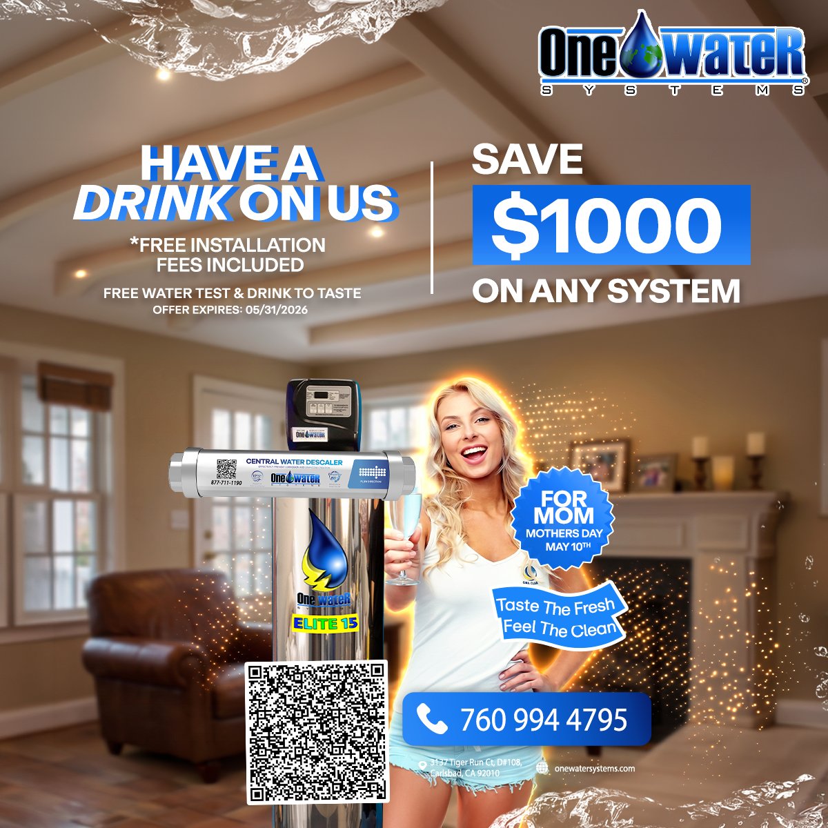 OneWaterSystems's tweet photo. This Mother’s Day, give your family the gift of cleaner, better water with One Water Systems. Enjoy savings of up to $1000 on select systems, free installation, and a complimentary water test so you can experience the difference at home. It is a simple way to bring fresher water, better taste, and everyday comfort to the people who matter most. Offer available through May 31, 2026.

Visit: https://t.co/OhMP6m3kDm

#MothersDay #OneWaterSystems #CleanWater #HealthyHome #CarlsbadLiving #HomeUpgrade