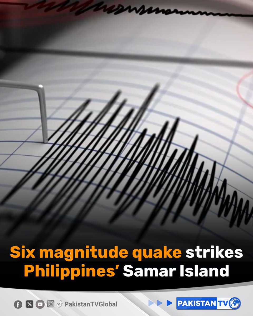 PakTVGlobal's tweet image. A magnitude 6.0 earthquake struck the central Philippine island of Samar near the coastal town of San Julian, with authorities reporting strong shaking but no immediate reports of injuries.

#Philippines #Earthquake #SamarIsland #SanJulian #PakistanTV