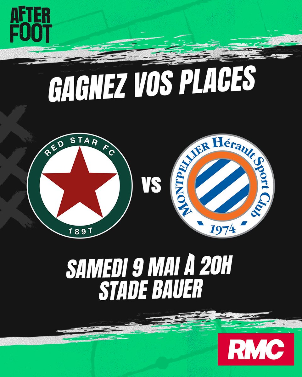 ⚽️ Remportez vos places pour Red Star - Montpellier, affiche de la 34ème et dernière journée de Ligue 2.

🎁 Pour participer : RT + follow <a href="/AfterRMC/">After Foot RMC</a> + commente avec ton prono.

🍀 Bonne chance !
