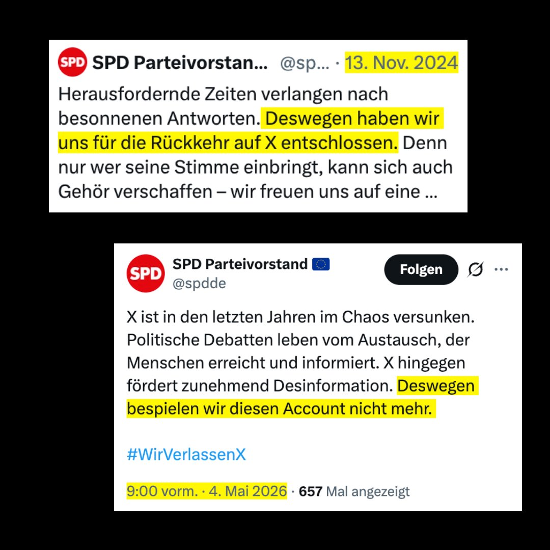 unblogd's tweet image. Februar 2024: SPD verlässt X

November 2024: SPD kommt zurück

Mai 2026: SPD verlässt X

🤡