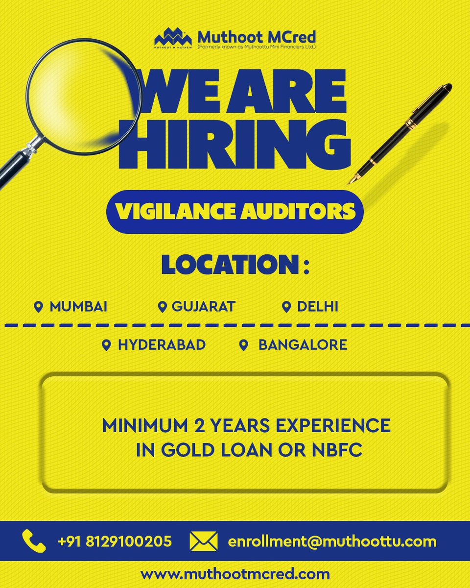MuthoottuGroup's tweet image. We Are Hiring
.
.
.
#Hiring #Jobsearch #MuthootMCred #MuthootYellow #Interview

[Hiring, Job Search, Recruitment, Job Alert, Candidates]