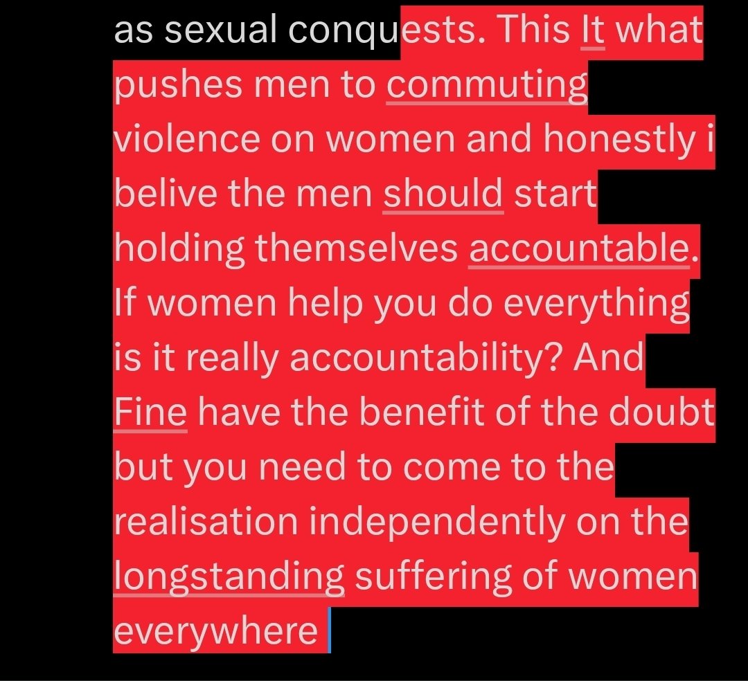 f5vers's tweet photo. @pseud0ku @SuperFloxes I dont belive that. Men, or women, dont have some sort of "base nature" that makes them more likely to commit most of the assaults against women. However, they have been socialised in a patriarchy that values men over women, treats women as lesser and their bodies as sexual conqu https://t.co/ledV1AV1GW