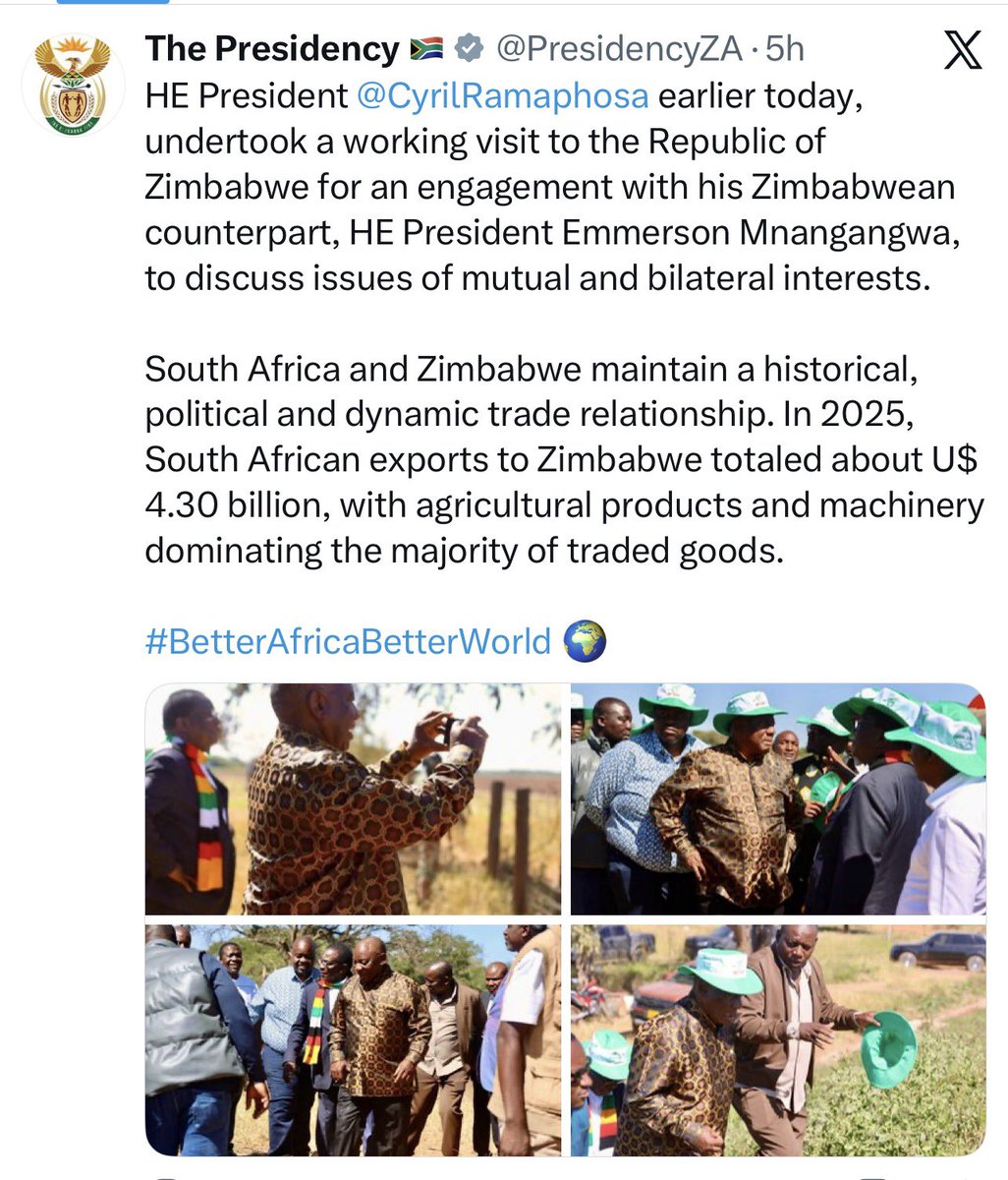 𝗥𝗔𝗠𝗔𝗣𝗛𝗢𝗦𝗔 𝗗𝗜𝗦𝗠𝗜𝗦𝗦𝗘𝗦 𝗠𝗡𝗔𝗡𝗚𝗔𝗚𝗪𝗔 𝗧𝗘𝗔𝗠’𝗦 𝗘𝗫𝗣𝗟𝗔𝗡𝗔𝗧𝗜𝗢𝗡 𝗙𝗢𝗥 𝗛𝗜𝗦 𝗩𝗜𝗦𝗜𝗧.

Last night, Ramaphosa’s official Presidential page on X had to set the record straight by stating that he came for a working meeting in Zimbabwe and not for a