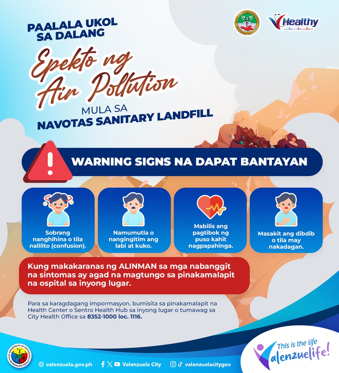 valenzuelacity's tweet photo. Habang patuloy ang usok mula sa Navotas Sanitary Landfill, mahalagang protektahan ang ating sarili laban sa mga panganib na dulot nito. Sundin ang mga safety tips na ito upang mapangalagaan ang sarili at ang pamilya.

Mag-ingat at manatiling alerto, Valenzuelanos! https://t.co/iMphse5DIO