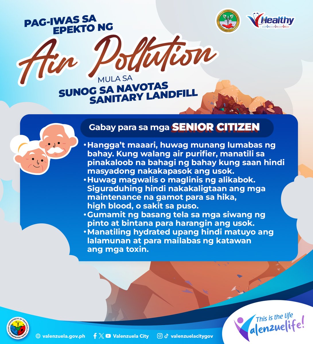 valenzuelacity's tweet photo. Habang patuloy ang usok mula sa Navotas Sanitary Landfill, mahalagang protektahan ang ating sarili laban sa mga panganib na dulot nito. Sundin ang mga safety tips na ito upang mapangalagaan ang sarili at ang pamilya.

Mag-ingat at manatiling alerto, Valenzuelanos! https://t.co/iMphse5DIO