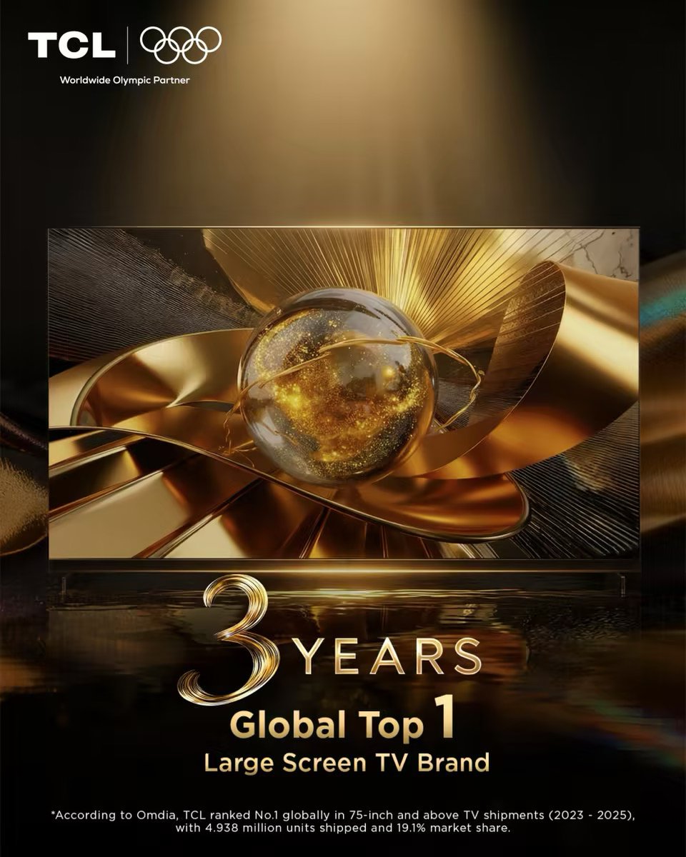 TclNigeria_'s tweet photo. 3 Years Leading the Big Screen! 🏆

Global #1 in 75’’ above large screen TVs for three years straight. We own the cinema experience.

Go bigger, immerse deeper. ⛰️

#TCL #TCLSQDMiniLED #TCLSQD #UltraLargeTV https://t.co/Vj2w34fLiG