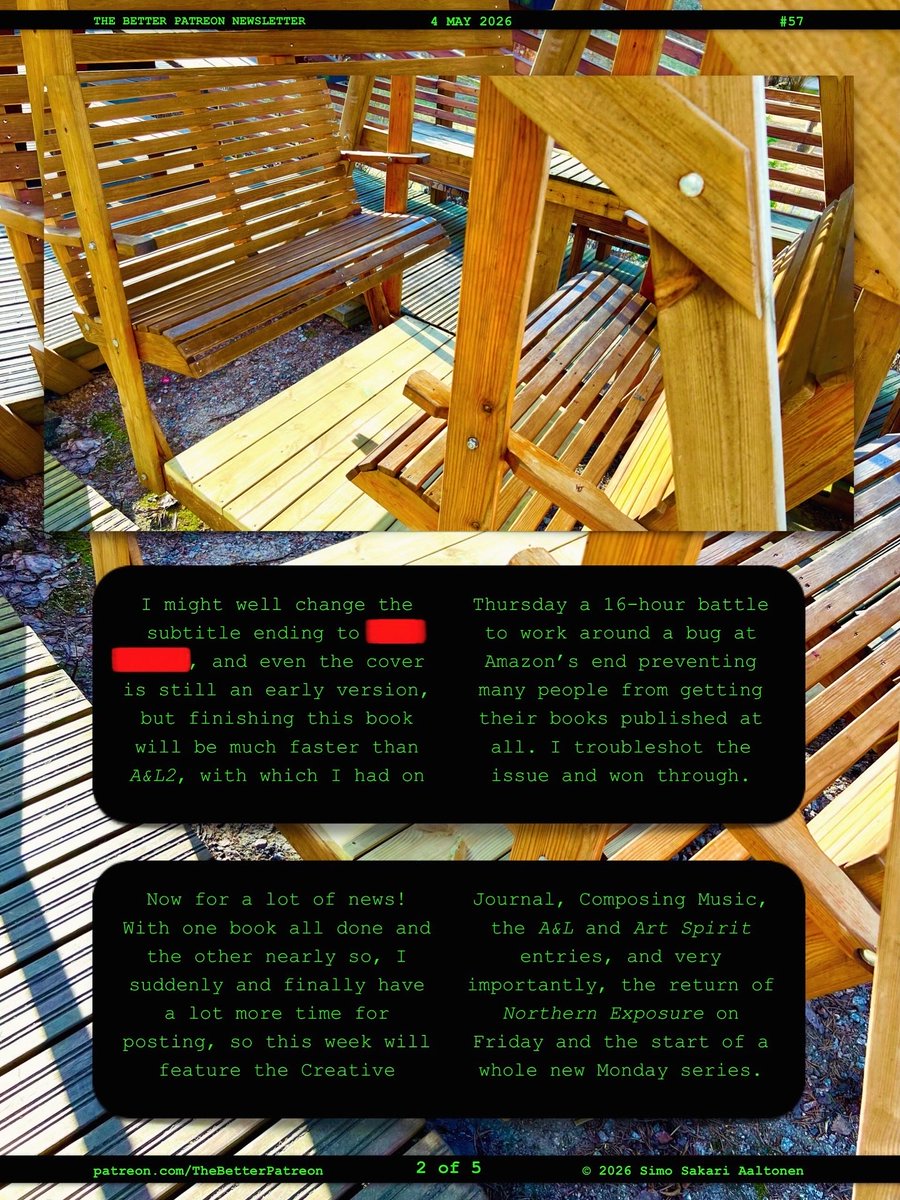 SimoSakari's tweet image. This is another important week for my Patreon, with the launch of the second weekly (Mondays) David Lynch series, called Northwest Passage to Twin Peaks.

Here are the first four pages of today’s 5-page newsletter issue, No. 57.

#DavidLynch #TwinPeaks #books #Patreon #newsletter