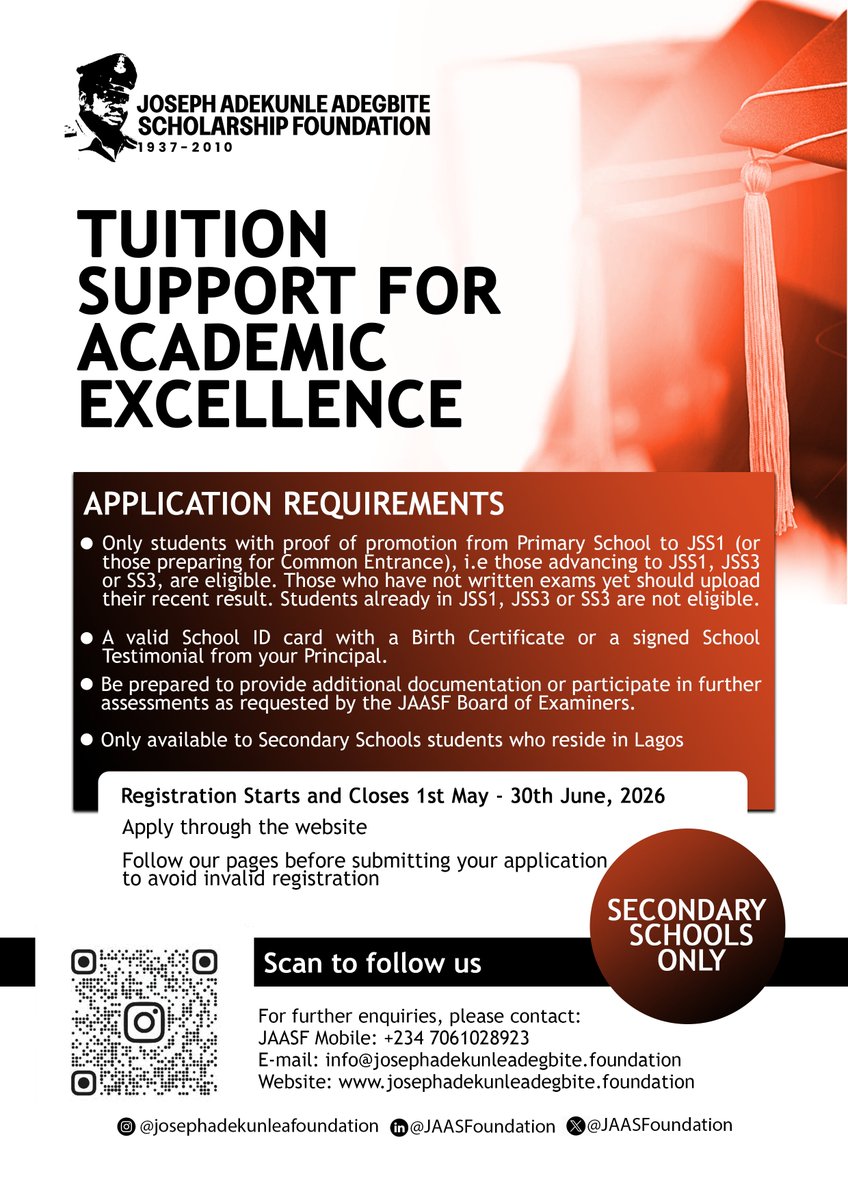JAASFoundation's tweet photo. Te JAASF 2026 scholarship is open

Copy the link below to start your application
https://t.co/LnU6FzOf4j

#jaasf2026 #scholarship #nigerianscholarship #fypジ #instablog9ja #tundeednut #nigerianuniversities https://t.co/7cIHAIAK2s