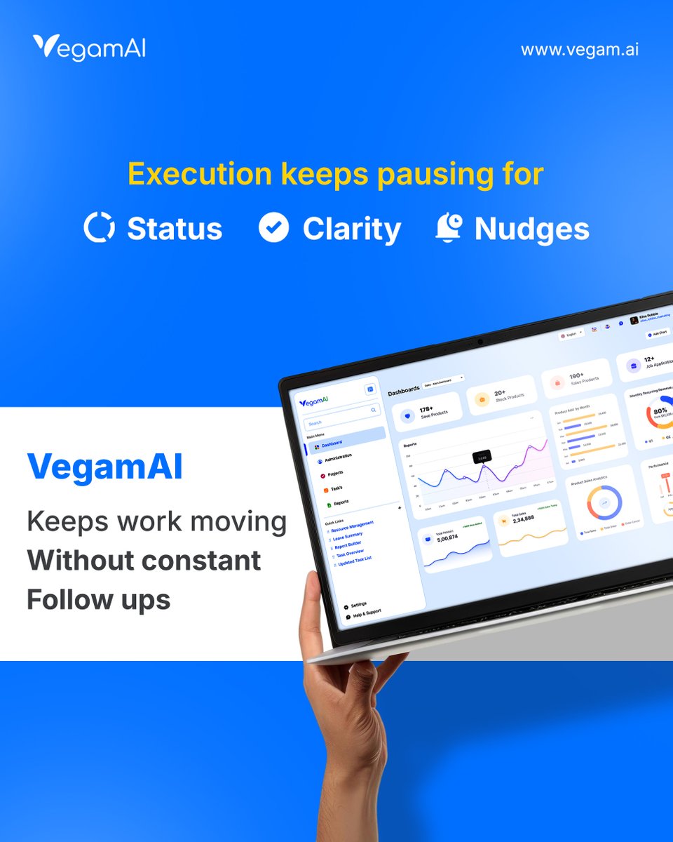 Vegam_AI's tweet image. When progress depends on chasing updates, work slows down without anyone noticing. 

VegamAI keeps things moving without the noise.

Start Your Free Trial - vegam.ai/register.html

#WorkflowAutomation #Productivity #Operations #NoCode #BusinessEfficiency #TeamWork #SaaS #VegamAI