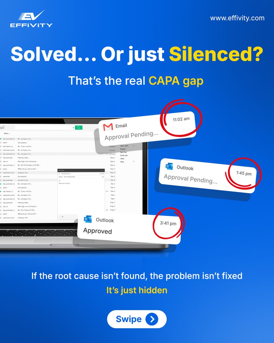 effivity's tweet image. CAPA issues often seem fixed - until they return.

Effivity finds root causes for lasting improvement.

Register &amp;amp; Get 15-Days Free Trial here ➡️ effivity.com/register.html

#CAPA #RootCauseAnalysis #QualityManagement #ContinuousImprovement #ProcessExcellence #Effivity