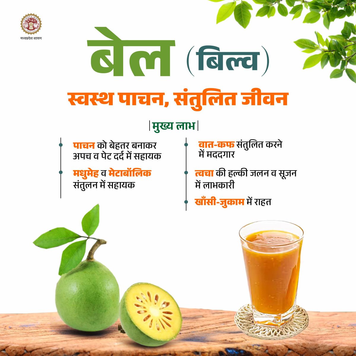 ayush_mp's tweet image. बेल (बिल्व)

स्वस्थ पाचन, संतुलित जीवन

प्रकृति का यह अमूल्य फल पाचन को बेहतर बनाता है, वात-कफ संतुलित करता है और खांसी-जुकाम से राहत देने में सहायक है।

#MedicinalPlants #Ayurveda #AYUSH