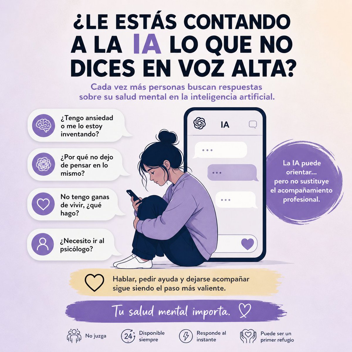 Smentalimporta's tweet photo. ¿Puede la inteligencia artificial ayudarte con tu salud mental?

https://t.co/uiUqRnpoVo

#SaludMental #Ansiedad #Depresion #Psicologia #BienestarEmocional #SaludMentalImporta #Terapia #Autoestima #InteligenciaArtificial #ChatGPT #HablarAyuda #NoEstasSolo #Cuidate https://t.co/cReKLU8IUd