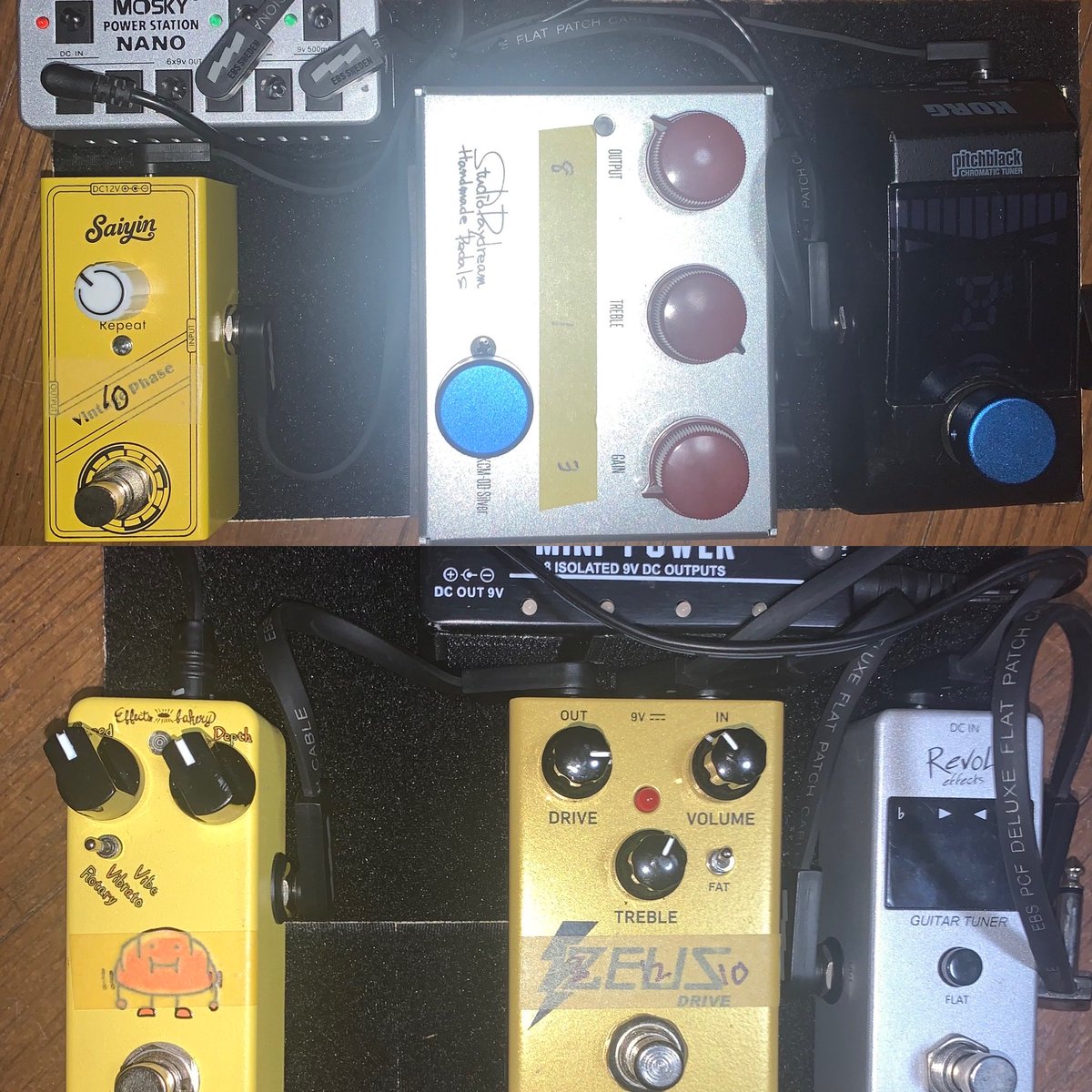 s_watabedesu's tweet photo. フェイザーとロータリーは
フェイザーをメインに
#スタジオデイドリーム と #tcelectronic のオーバードライブは歪みの量が違って
tcのZEUSの方が歪む
バッファは共に音が厚くなる
アンプによって、オーバードライブも変える
ワウペダル、オーバードライブとフェイザーだけでnk

#エフェクターボード https://t.co/O0yxXJvyUW
