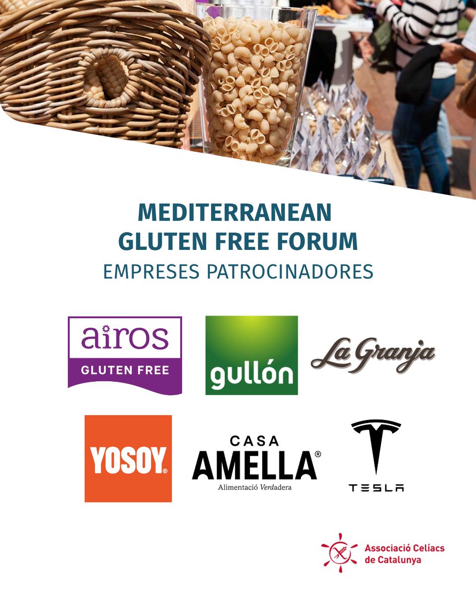 🎉 T’esperem el 23 i 24 de maig al Mediterranean Gluten Free Forum al Recinte Firal de Sabadell 

🤝Les empreses patrocinadores de la fira són:
- AIROS <a href="/airosglutenfree/">AIROS Gluten Free</a> 
- Galletas Gullón <a href="/Gullon_ES/">Galletas Gullón</a> 
- YoSoy 
- Casa Amella <a href="/CasaAmella/">Casa Amella</a> 
- La Granja Foods 1959
- Tesla <a href="/Tesla/">Tesla</a>