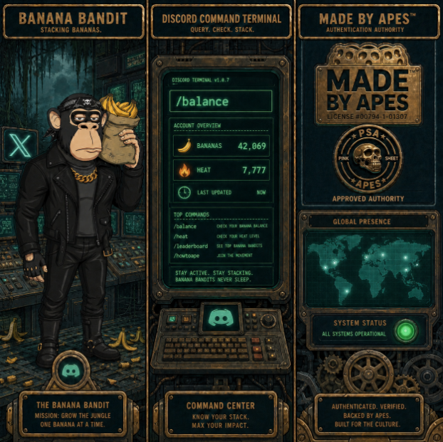 The Black Market is open.

Most will wait for instructions. The useful ones already checked their balance.

Bananas move. Heat follows. Stillness gets expensive.

Discord is where the operation runs. 
🍌🏦

discord.gg/XSV3c94Rn