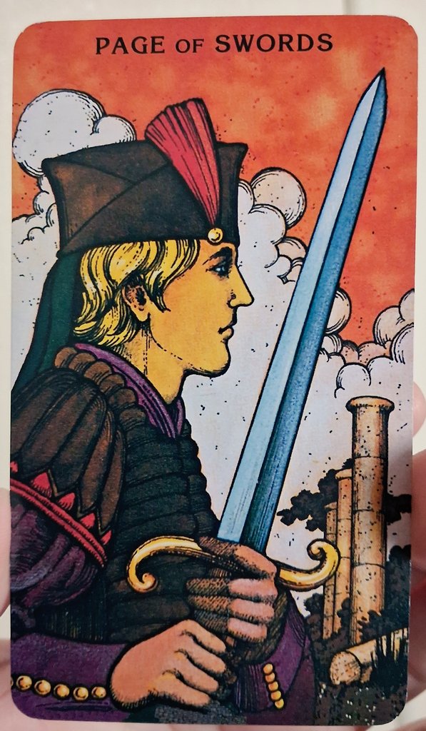 mysticjames1111's tweet image. 04 May 2026
Page of Swords 
Morgan-Greer #Tarot 
Something new has come up on your radar.
It's worth #investigating deeper.
This is the initial stage of looking into this item that's grabbed your attention.