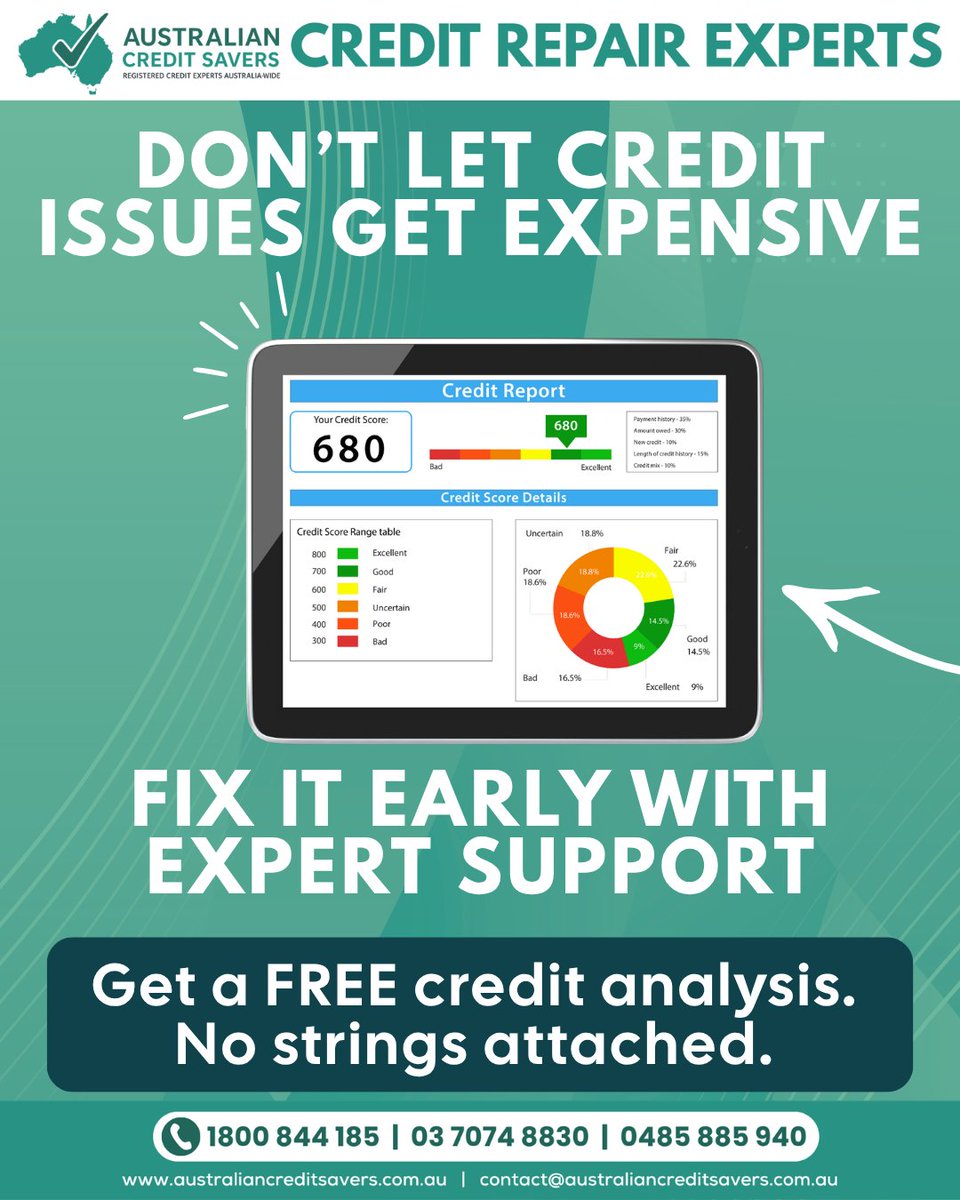 AU_CreditSavers's tweet photo. Don't let credit issues get expensive. Fix it early with expert support.
Get a free credit analysis. No strings attached.
๐https://t.co/FlLL9nd28b
#creditrepair #CreditRepairExperts #creditconsultant #creditscorerepair #debtcreditrepair #FinancialFreedomAU #creditscorehelp https://t.co/tqNQBf9mzm