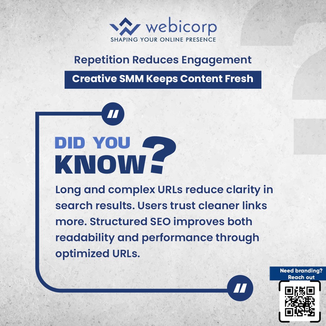 webicorp's tweet photo. Shorter and cleaner URLs don’t just look better — they perform better. They’re easier to understand, easier to trust, and more likely to get clicked. Structured SEO helps refine these small details that make a big difference in visibility.

#Webicorp #MarketingTips #URLStructure https://t.co/znaJruGsEm