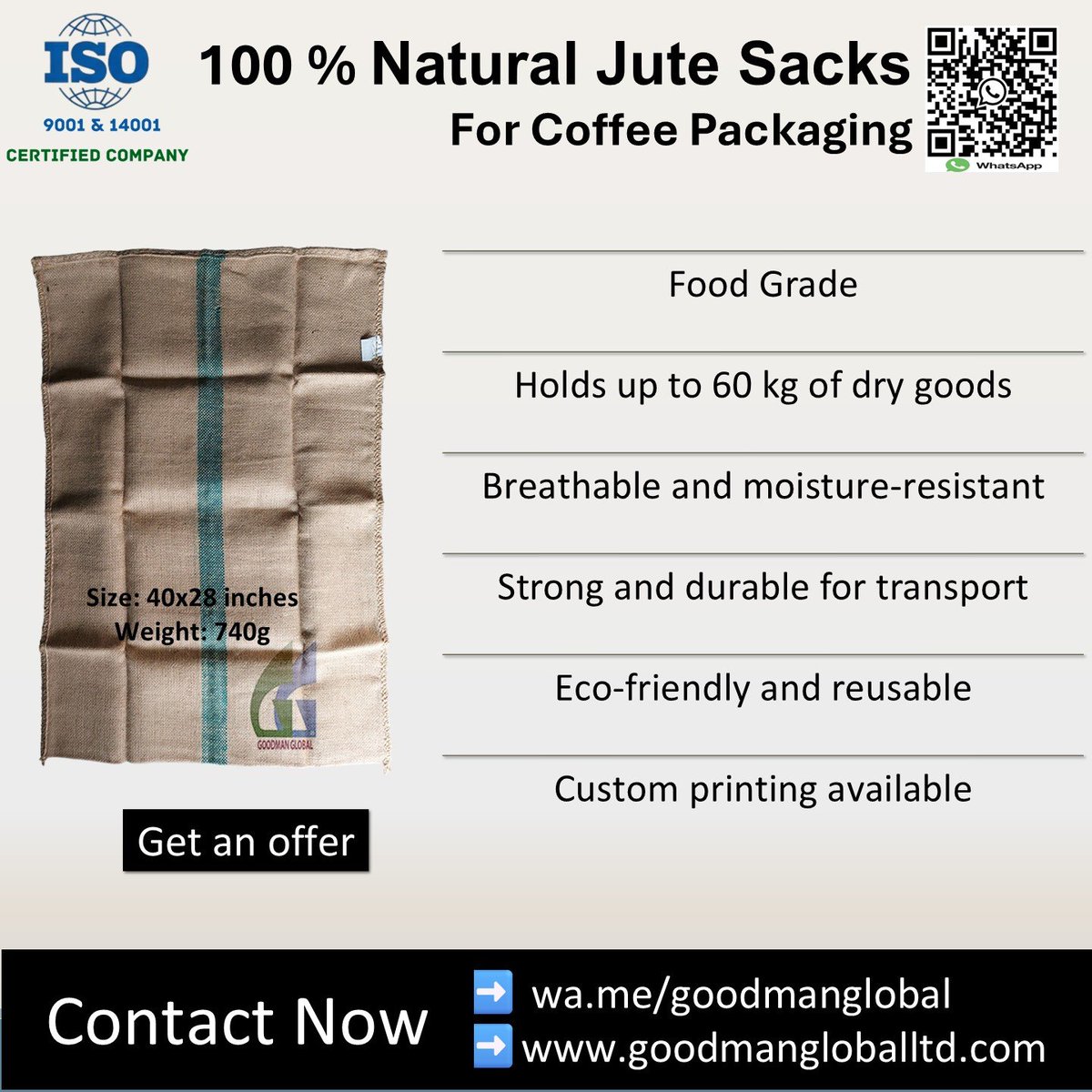 Goodman_Global's tweet image. Natural Jute Bags - Coffee Packaging

👉 wa.me/goodmanglobal 👉goodmangloballtd.com 👉 @M/s. Goodman Global

Eco-friendly • Durable • Food-safe jute sacks for coffee, cocoa, grains &amp;amp; maize. 

#jutebags #ecofriendlypackaging
