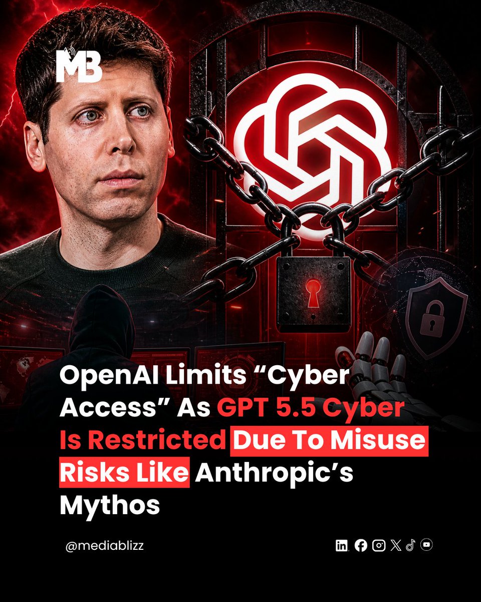 After criticizing Anthropic for limiting access to its Mythos model, OpenAI is now doing the same 👇

It will restrict its new GPT 5.5 Cyber tool to verified cybersecurity professionals only.