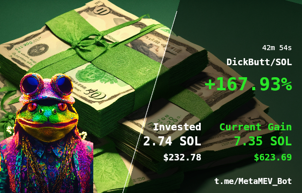 BotMetaMEV's tweet photo. 🚨 Trade Profit Tracker 🚨

🔔 DickButt/SOL

Free $1000 per day with MetaMEV Bot: #mevbot #metamev https://t.co/6imQPSId4q

🗂 CA: 4R1Vcbp15UiXJxdmwtgSjp7wFVgqb5keXejW8qA3pump

💰 Profit: 167.93% | ⏱️ Time: 42m 54s

💸 Invested: 2.74 SOL | 💰 Gained: 7.35 SOL https://t.co/NfTyMg4DLi