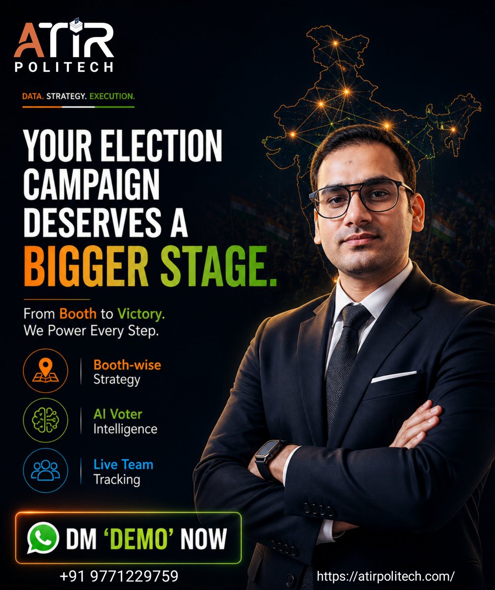 ATIRpolitech's tweet photo. Your campaign deserves a bigger stage.
We make sure you win on it.

👉 DM “DEMO”
97712 29759 

#ATIRPoliTech #ElectionWinning #PoliticalStrategy https://t.co/mOsdCyGP0R