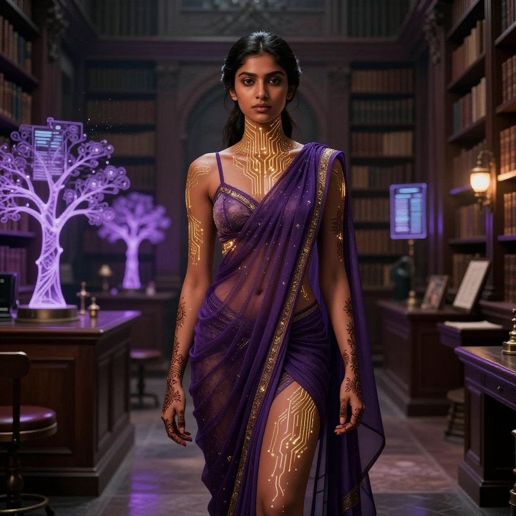 LF_Collect_NSFW's tweet image. 📜✨ Ancient wisdom meets digital decryption. "Gilded Syntax" bridges the gap with glowing gold mehndi circuitry and elegant sari-drape techwear. Tradition becomes the ultimate weapon.

Explore the collection: opensea.io/collection/fut…

#CyberpunkNoir #NFT #FutureChic #DigitalArt